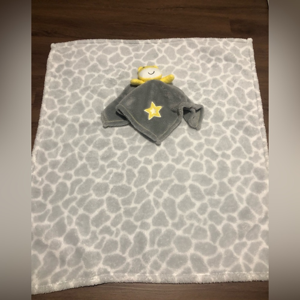 Baby Gear fleece blanket and lovey, Gray and yellow.